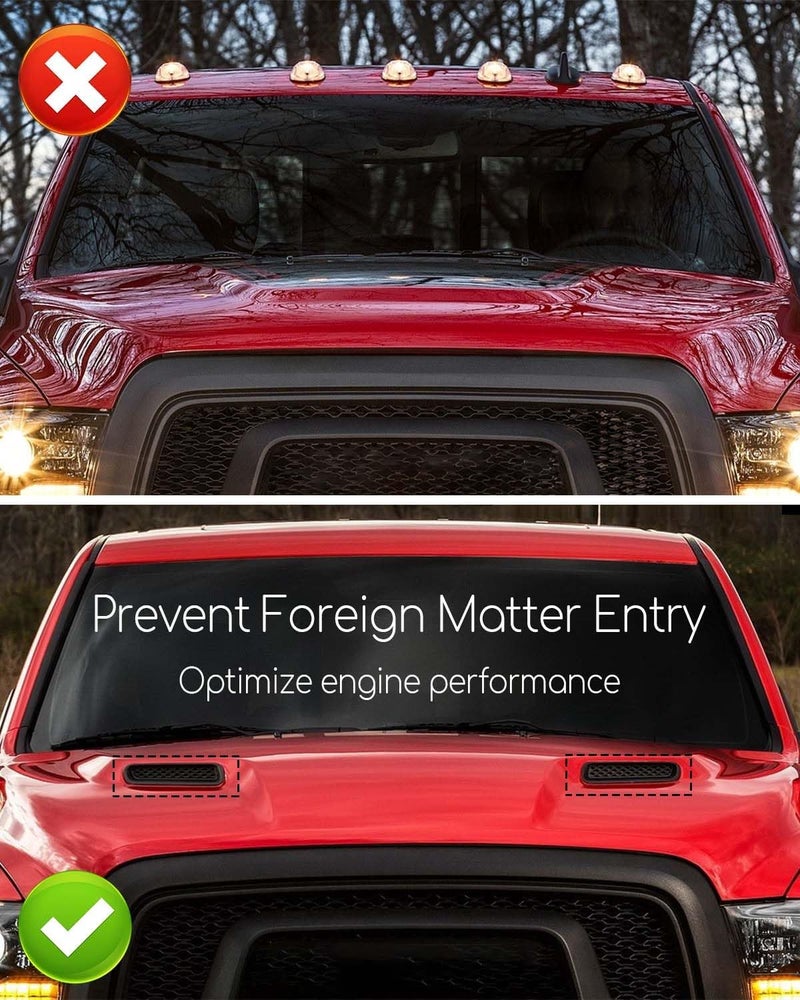 PNYZIK Upgraded Left and Right Hood Vent Covers Fit for Dodge Ram 1500 2500 3500 2010-2019 Replace 68324991AA 68324990AA, Engine Sides Hood Air Vent Outlet Cover, Black Rust Proof Colorfast Hood Bezels - Image 2
